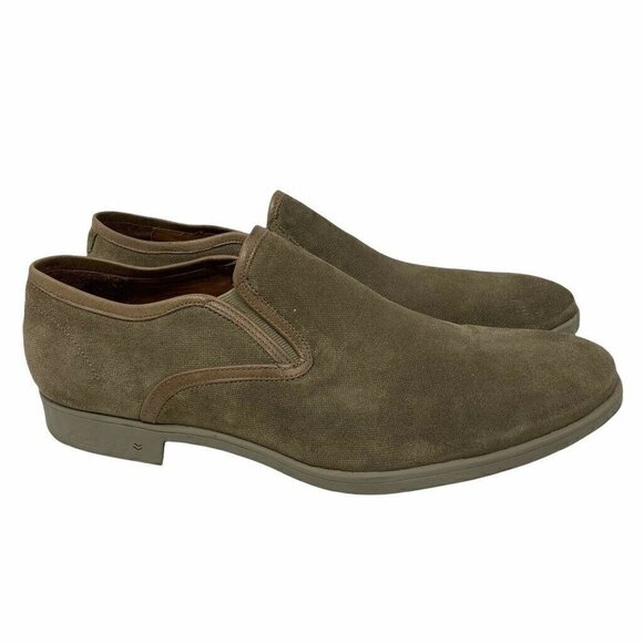 John Varvatos Mens Dylan Side Gore Loafers Shoes Khaki Tan Leather Slip On 13 M - Picture 1 of 10